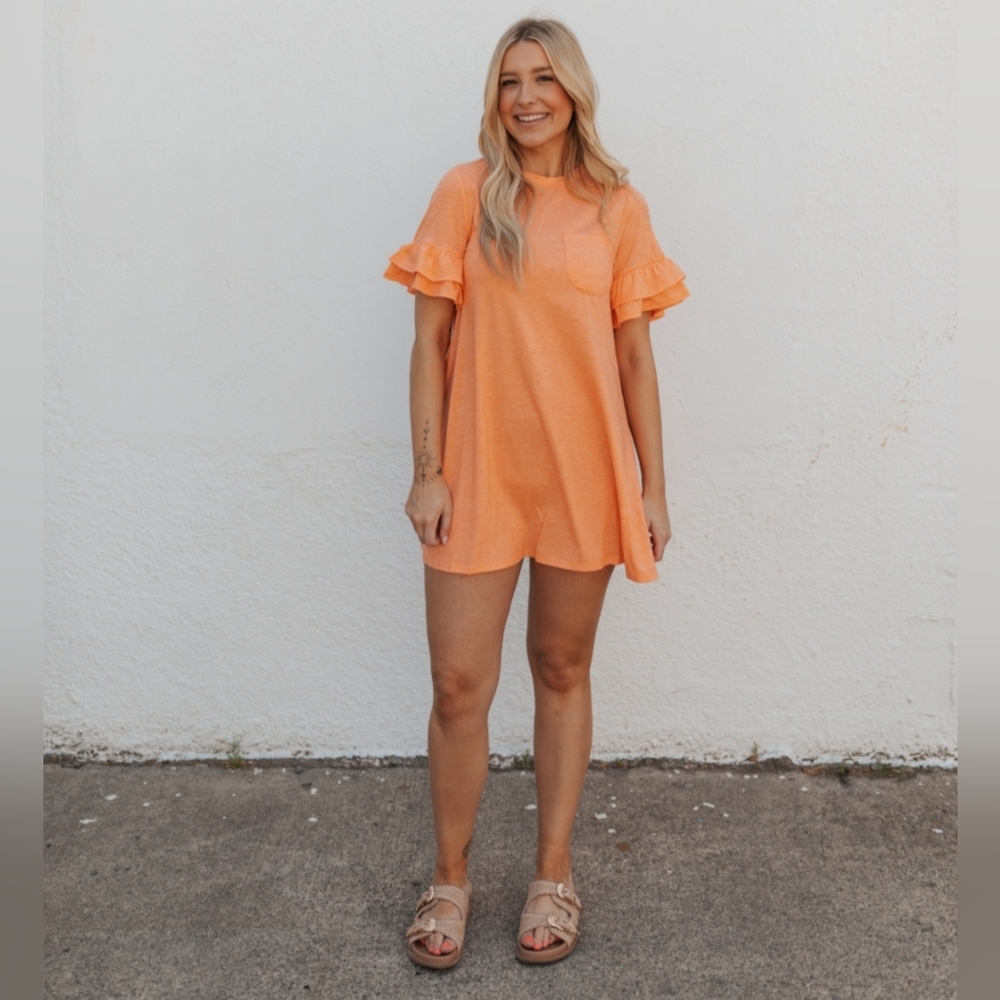 🧡☀️NWT New In "Sunny☀️Dress" Orange🧡 Ruffle Sleeves • Pocket on Chest • Large - Picture 4 of 11